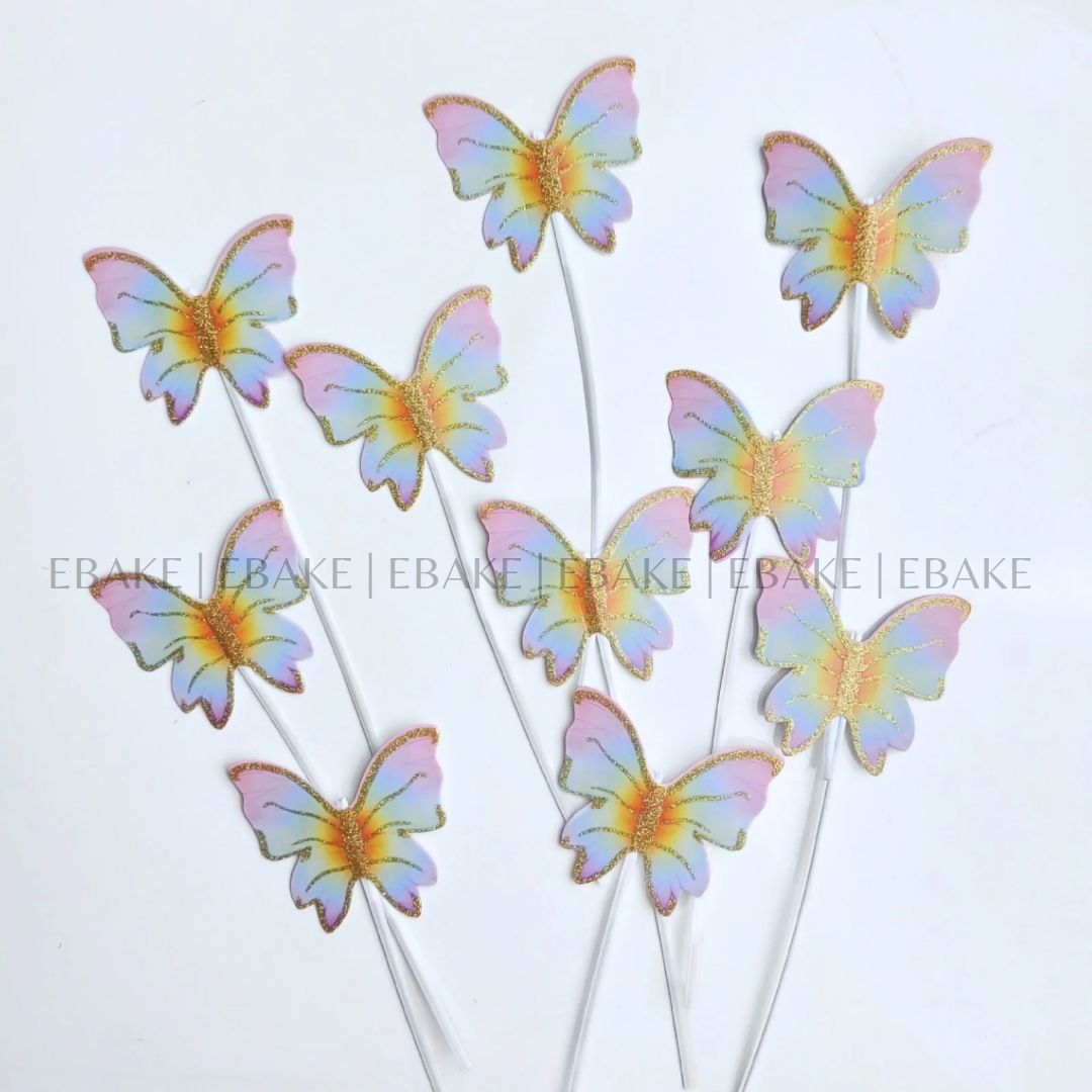 Colorful Paper Butterflies Twistable Stick With Silver/Gold Glitter - Foldable