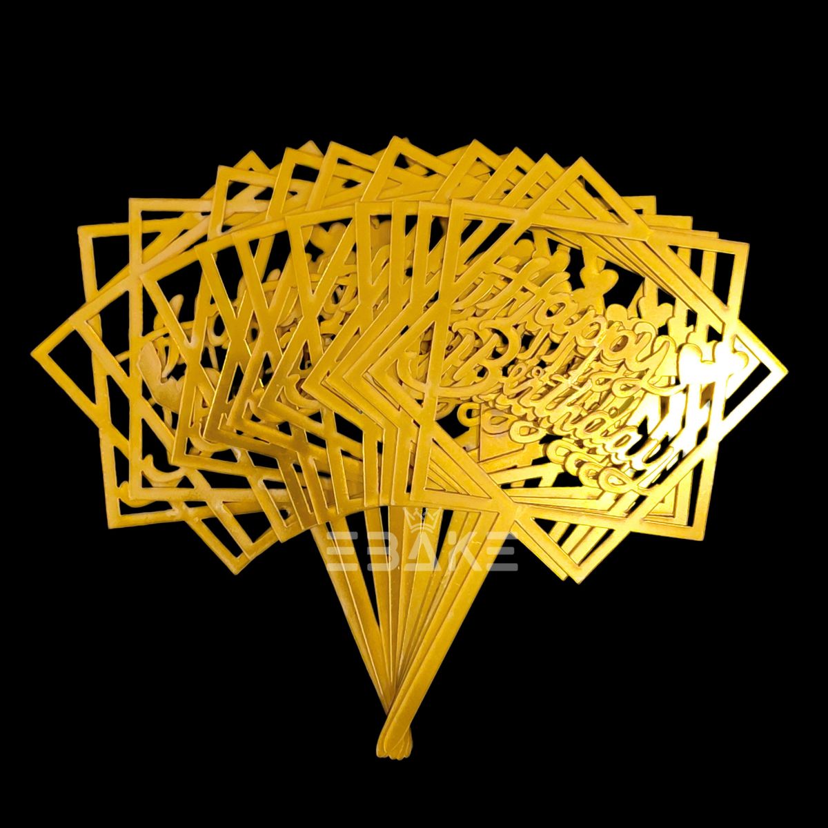 Happy Birthday Cake Topper 6inch Golden (Set of 10)