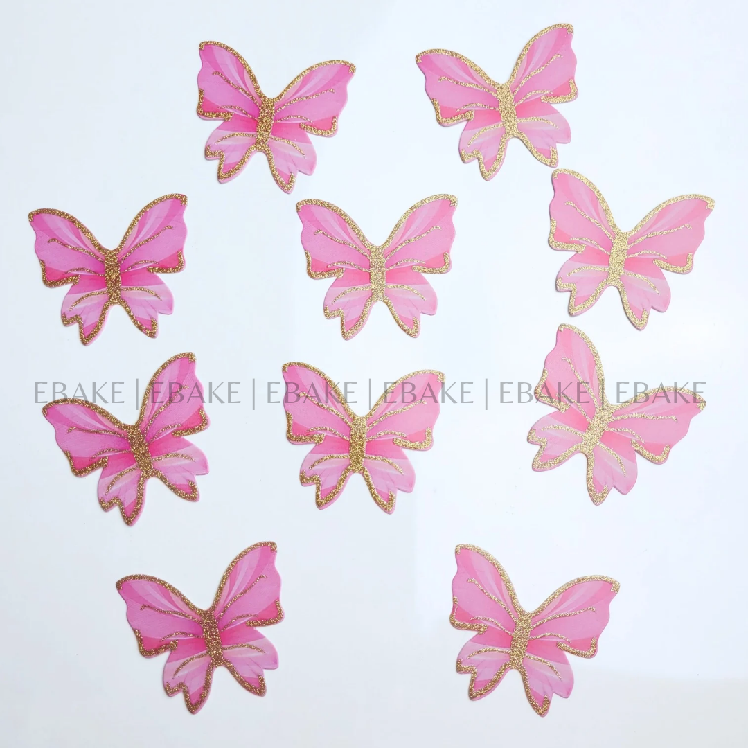 Paper Butterflies With Gold Glitter Foldable - Pink (Set of 10 Pieces)
