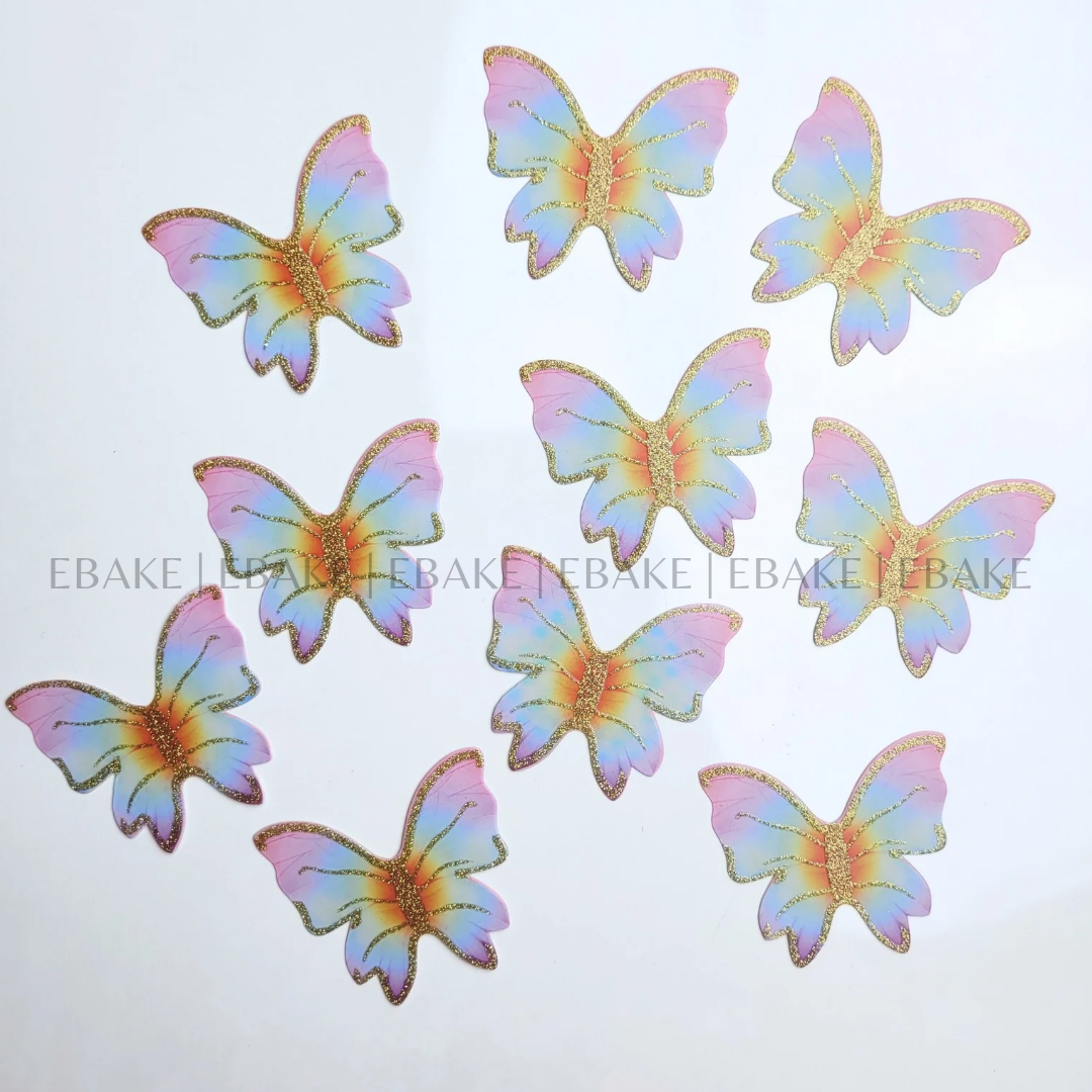 Colorful Paper Butterflies With Gold Glitter Foldable (Set of 10 Pieces)