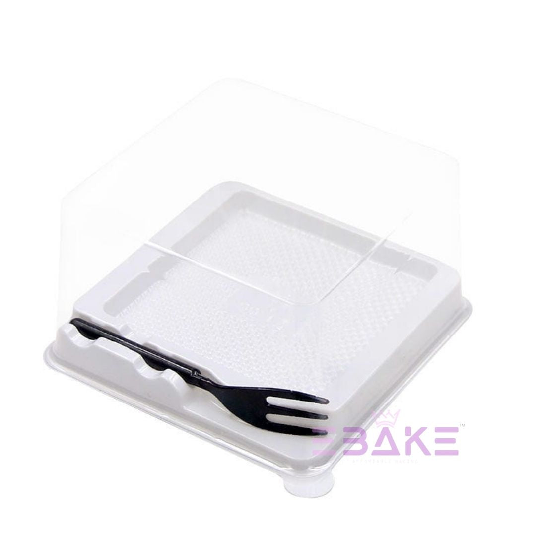 Cake Box/Pastry Box With Transparent Lid & Fork (Set of 5)