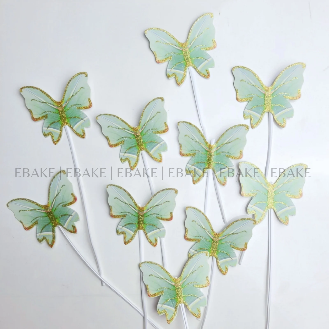 Green Paper Butterflies Twistable Stick With Gold Glitter - Foldable 