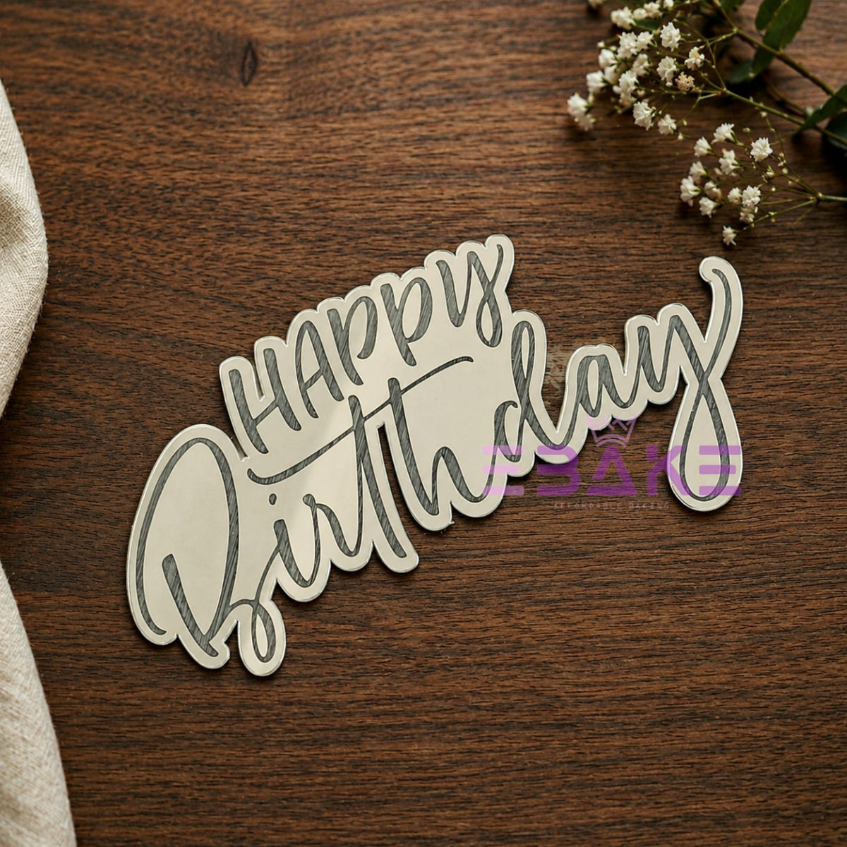 Happy Birthday Engraved Cutout (Set of 10) - Silver