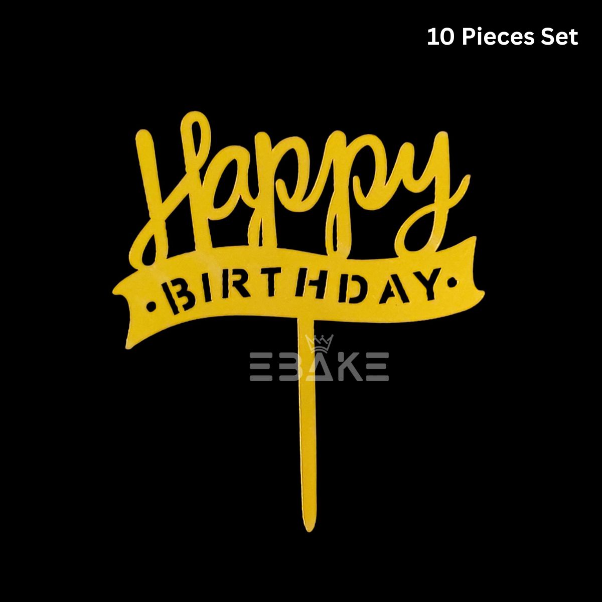 Happy Birthday Cake Topper 6inch Golden (Set of 10)
