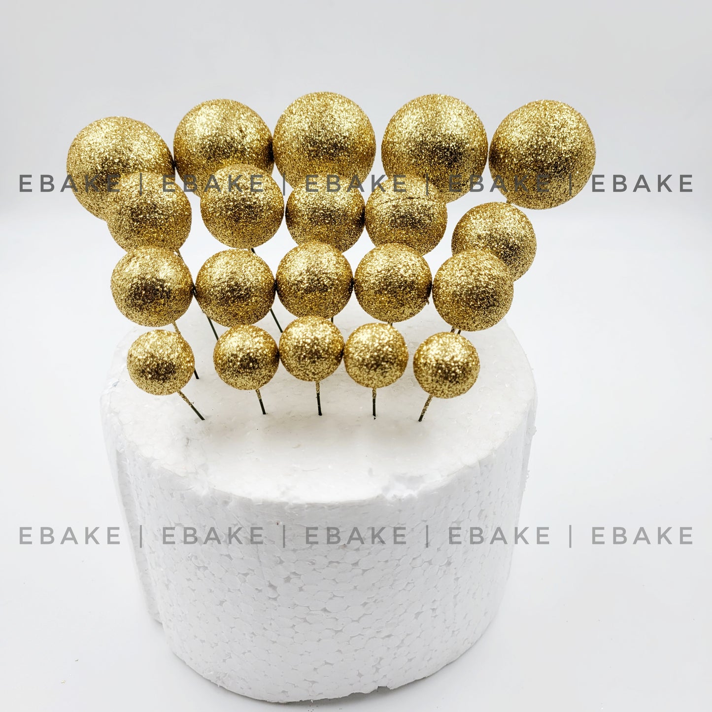 Golden Glitter Faux Balls - Set Of 20 Pieces