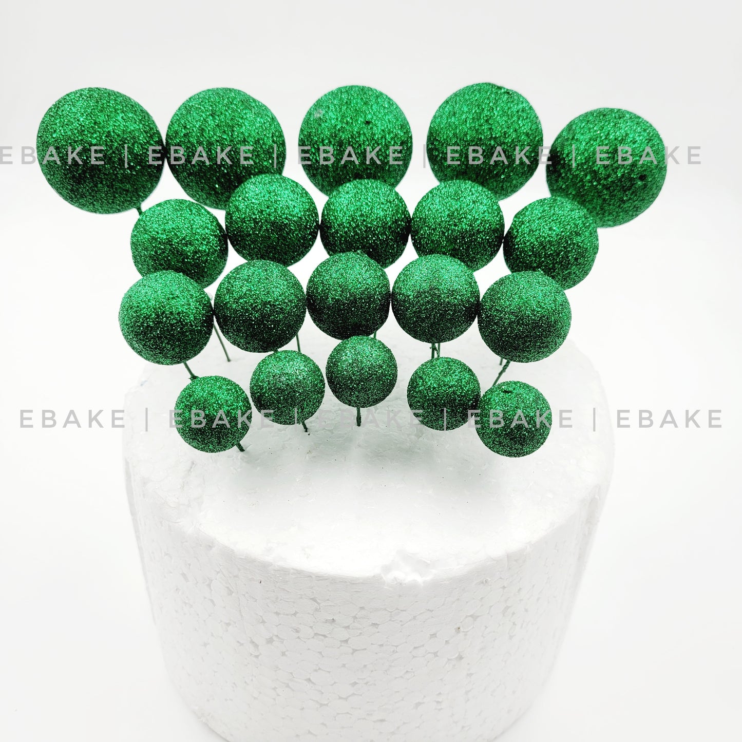 Green Glitter Faux Balls - Set Of 20 Pieces