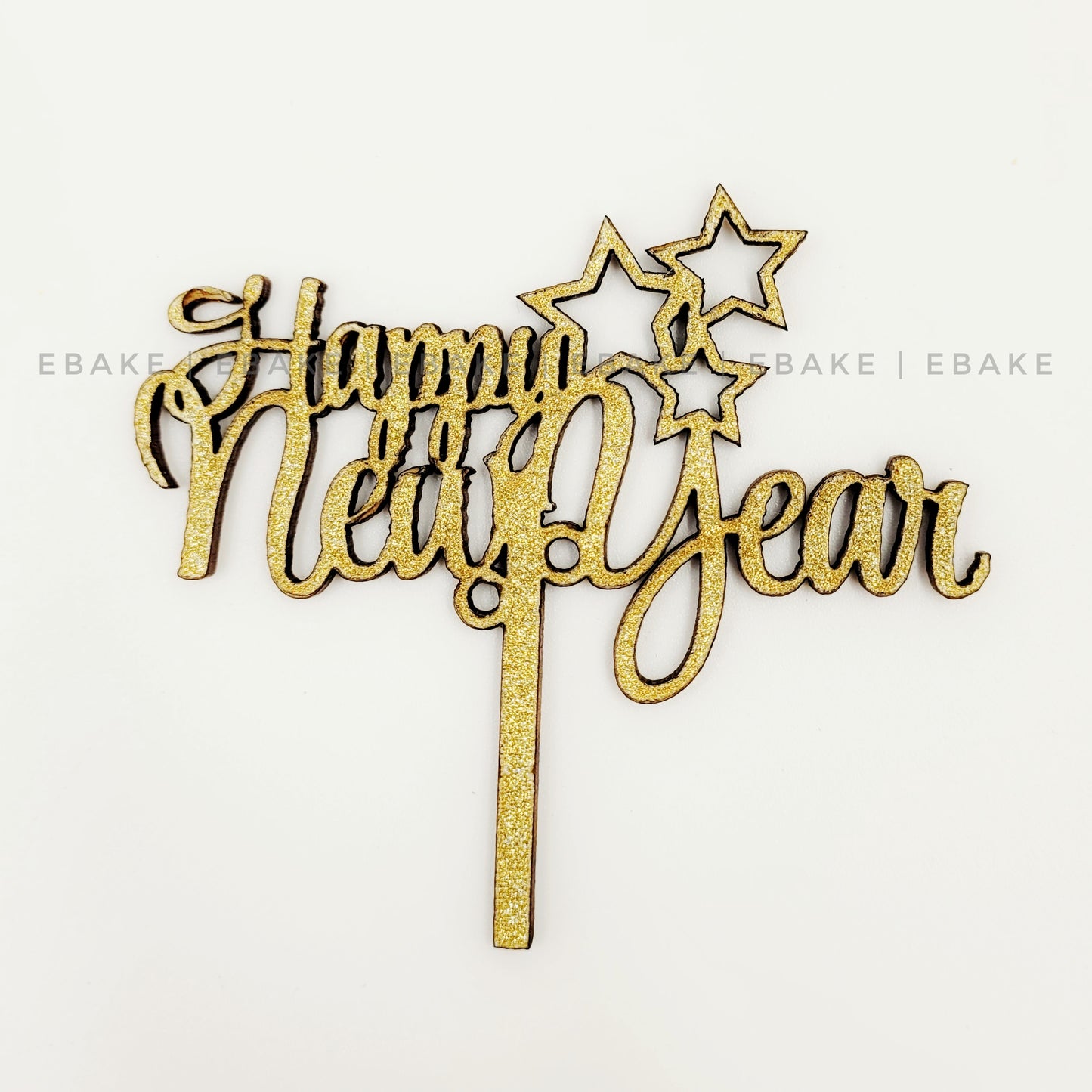 Happy New Year Mini Topper Gold Glitter (Set of 6) MDF
