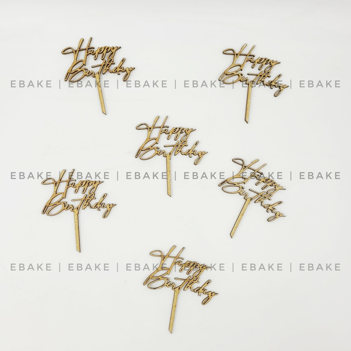Happy Birthday Mini Topper Gold Glitter (Set of 6) MDF
