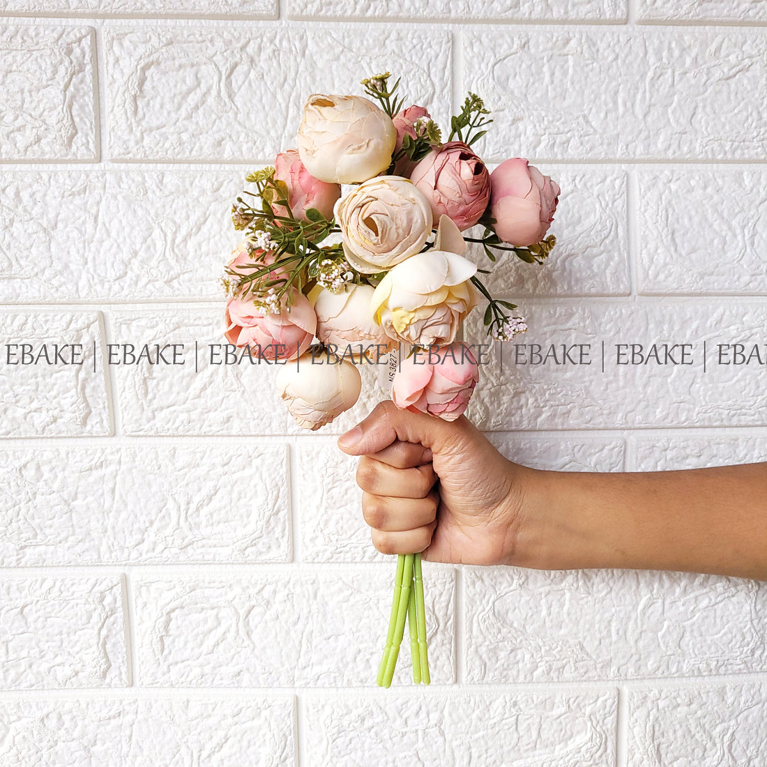 Closed Peony Bunch - Pink & Light Yellow(12 peonies & 4 fillers) A765