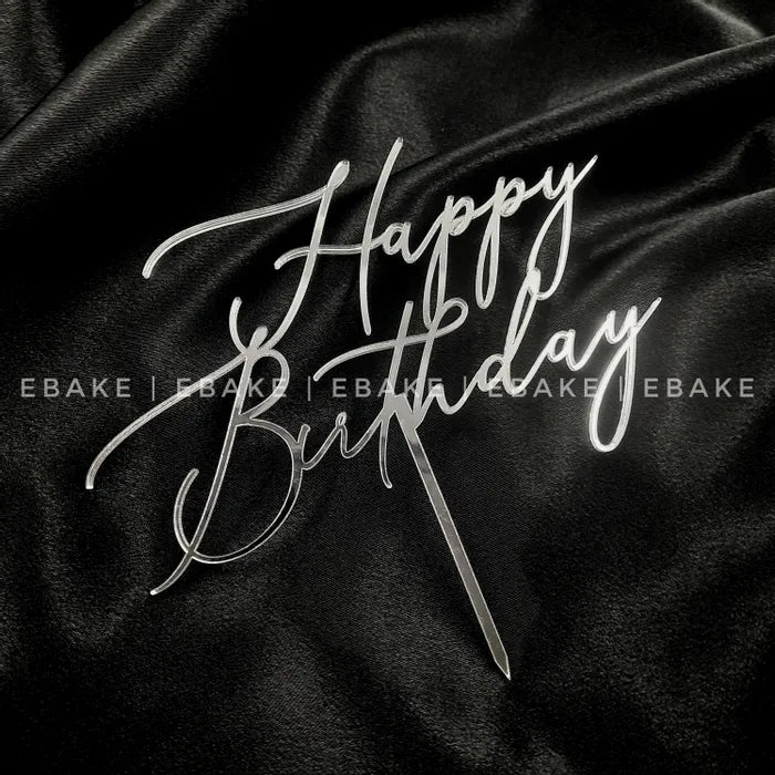 Happy Birthday Cake Topper 5 Inch Silver (Acrylic)