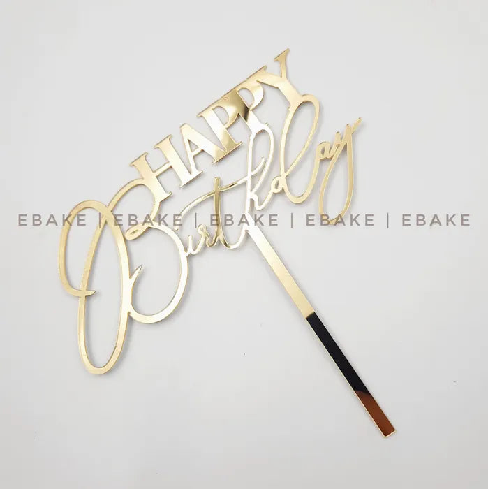Happy Birthday Cake Topper (Golden)