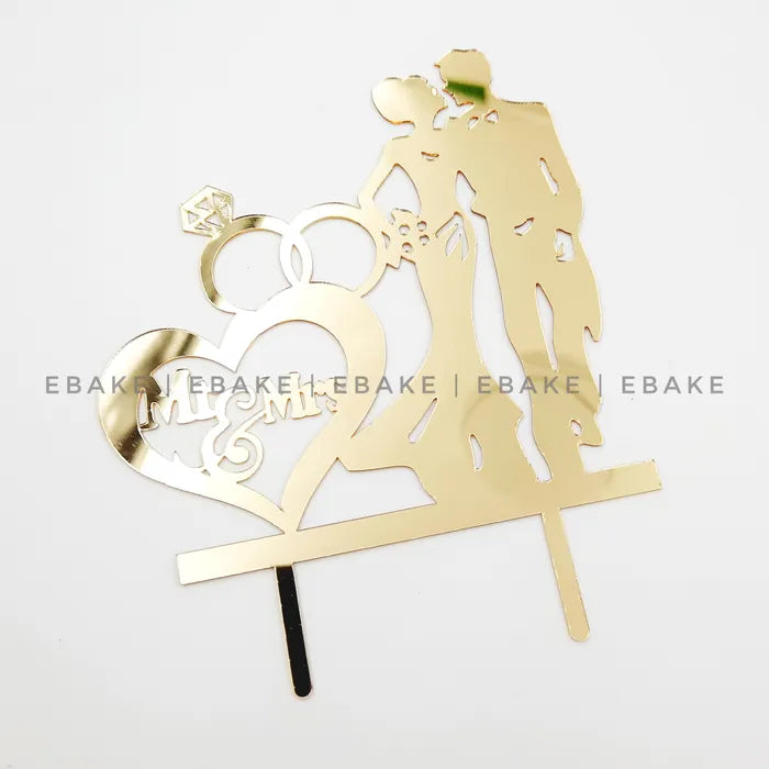 Mr & Mrs Cake Topper Golden