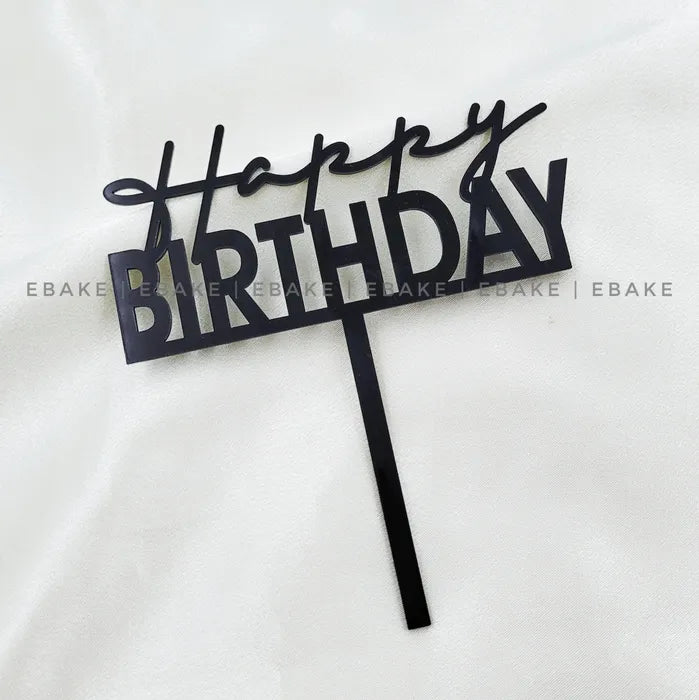 Happy Birthday Cake Topper Black