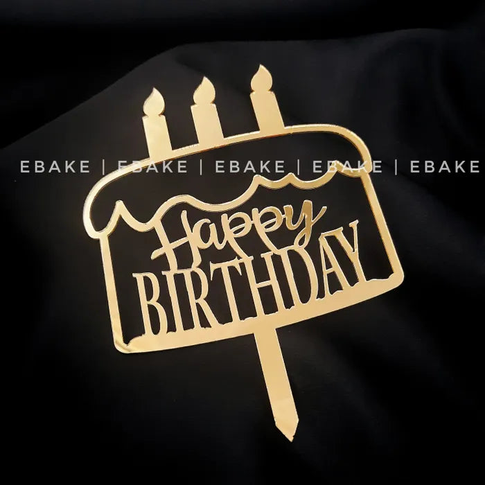 Happy Birthday Cake Topper Golden