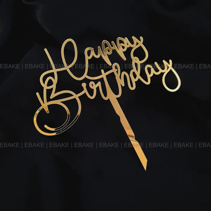 Happy Birthday Cake Topper Golden