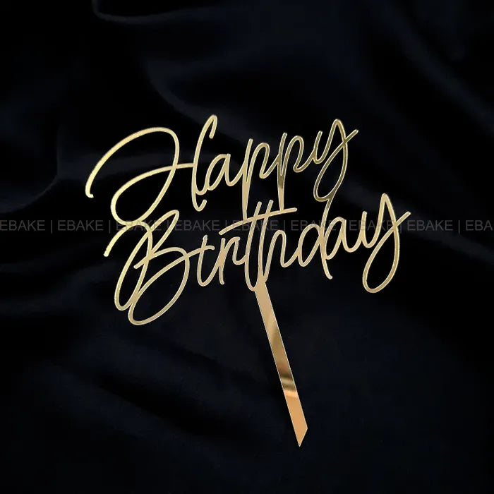 Happy Birthday Cake Topper Golden
