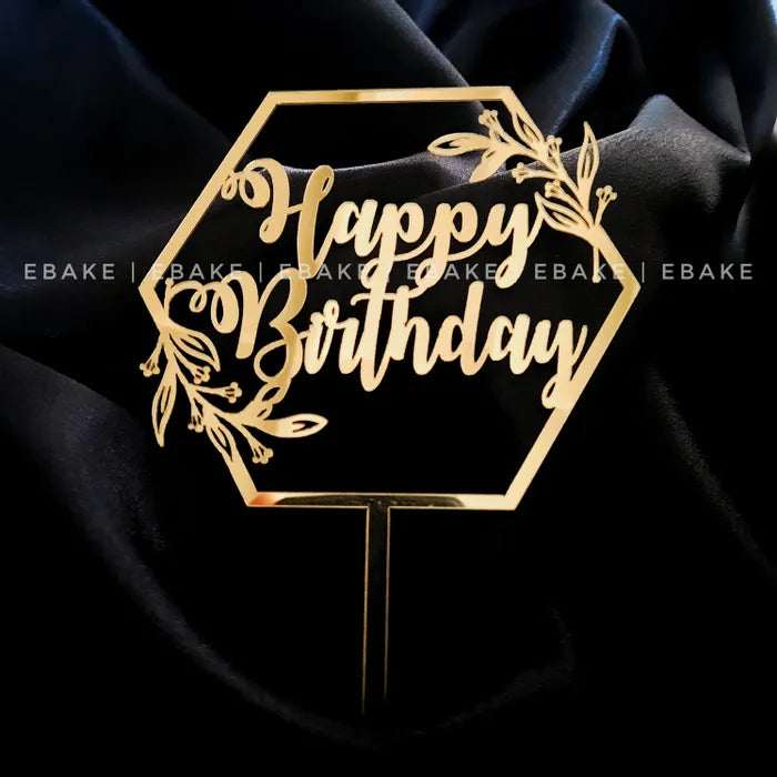 Happy Birthday Cake Topper Golden
