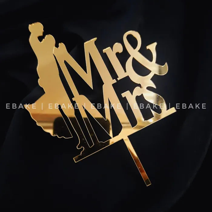 Mr & Mrs Cake Topper Golden