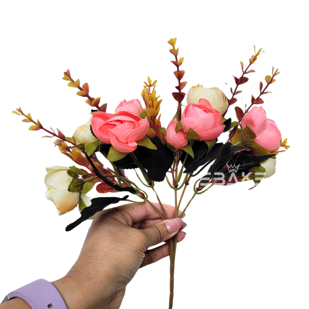 A1305 Small Peony Bunch Pink & Off-White (10 Peonies With Fillers)