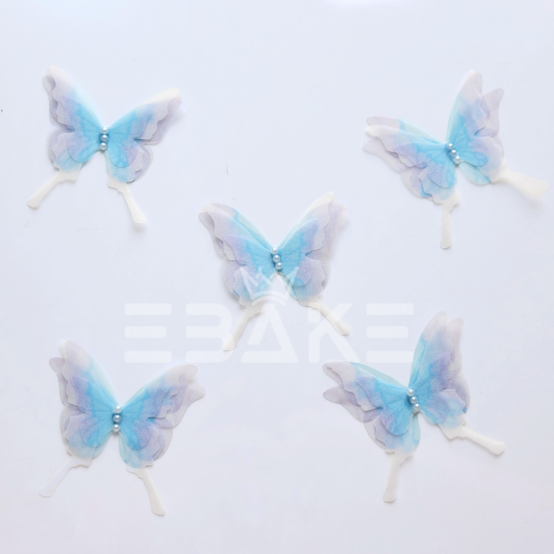 Four Layer Fabric Butterflies - Blue (Set of 5 Pieces)