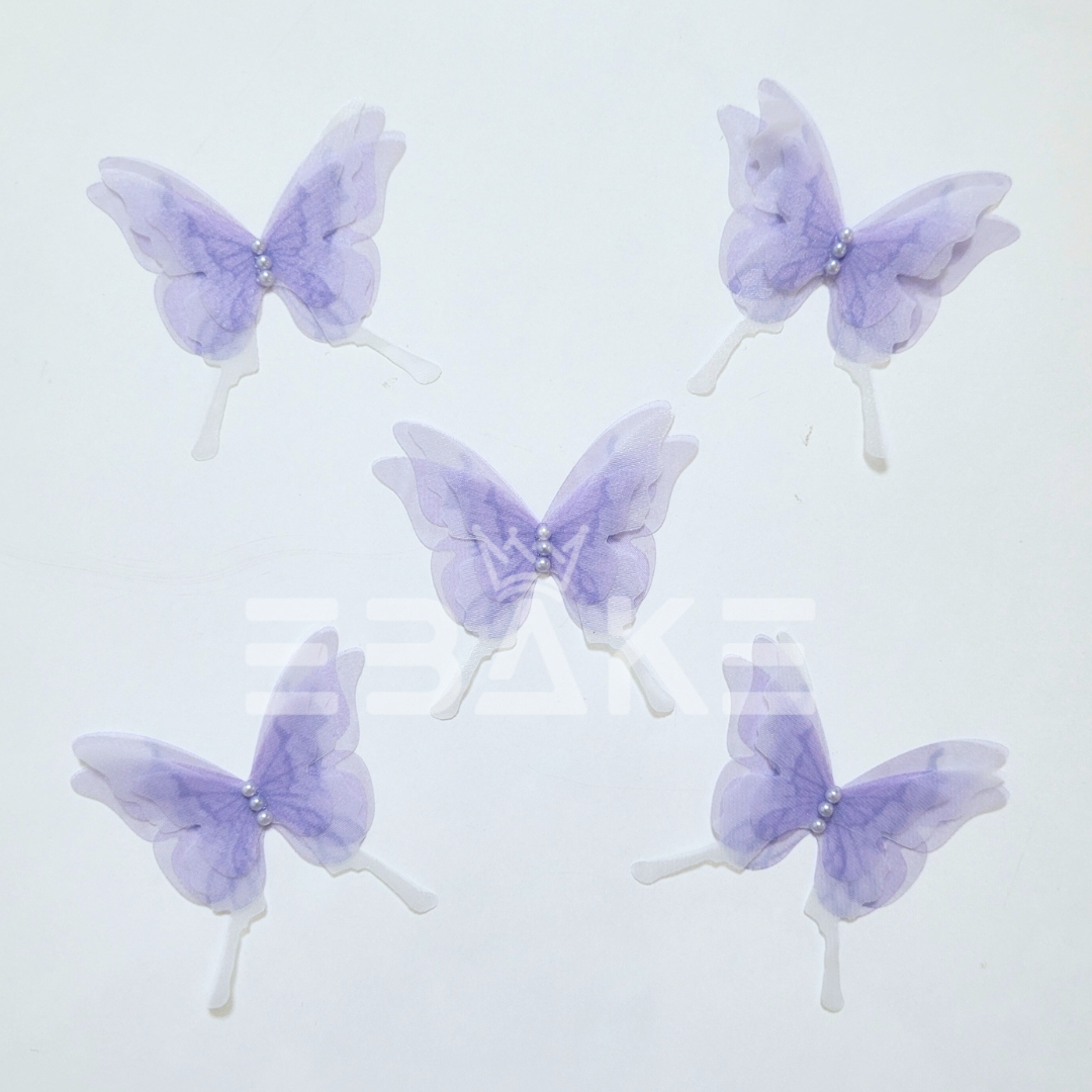 Four Layer Fabric Butterflies - Lavender (Set of 5 Pieces)