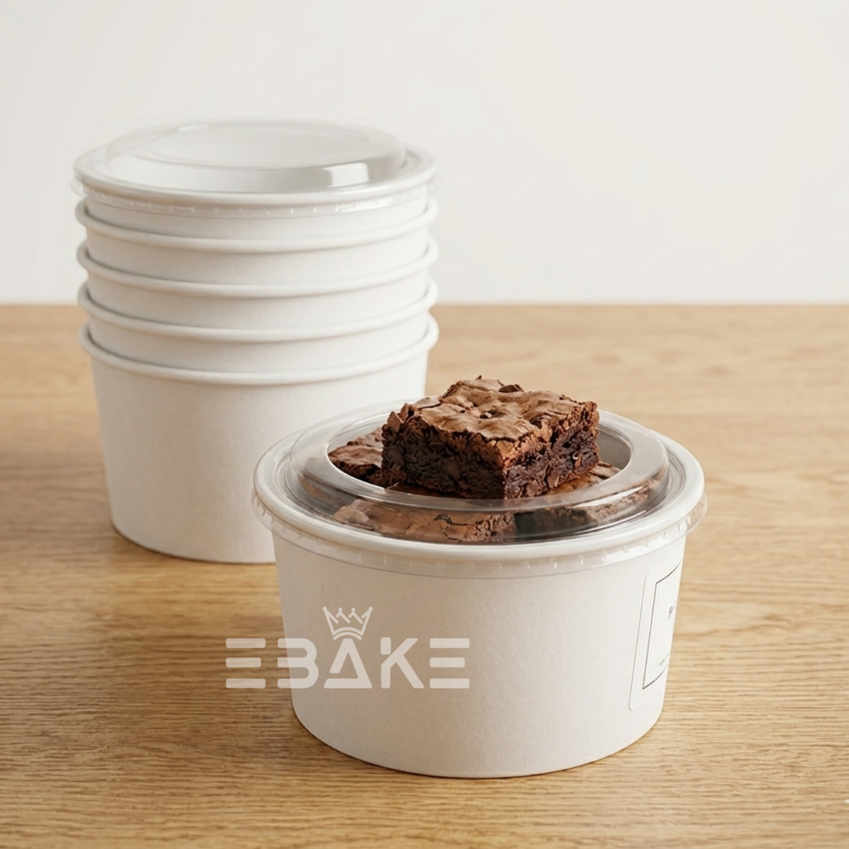 Round Disposable Kraft Paper Containers With Lid (Set of 5) White 1000 ml