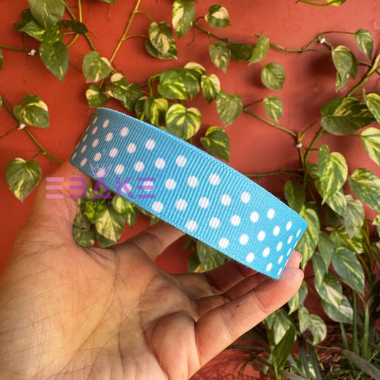 Blue Polka Dot Printed Grosgrain Ribbon