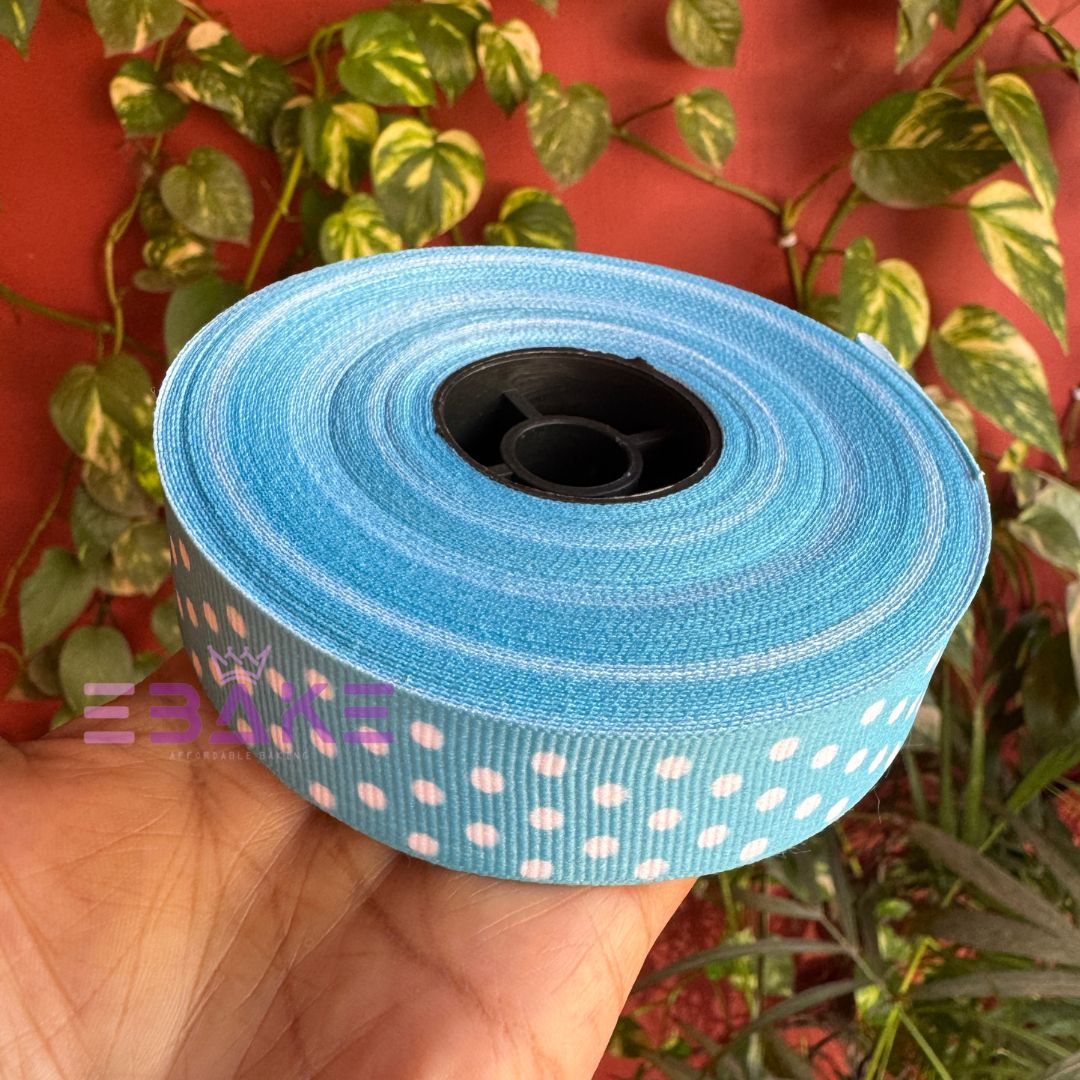 Blue Polka Dot Printed Grosgrain Ribbon