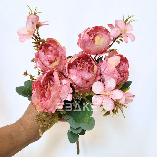 A1403 Deep Blush Peony Bunch With Fillers (5 Peonies)