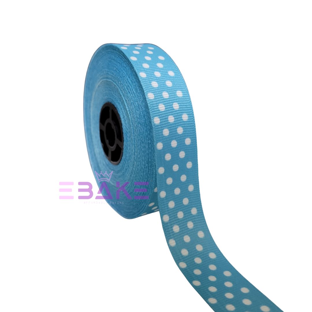 Blue Polka Dot Printed Grosgrain Ribbon