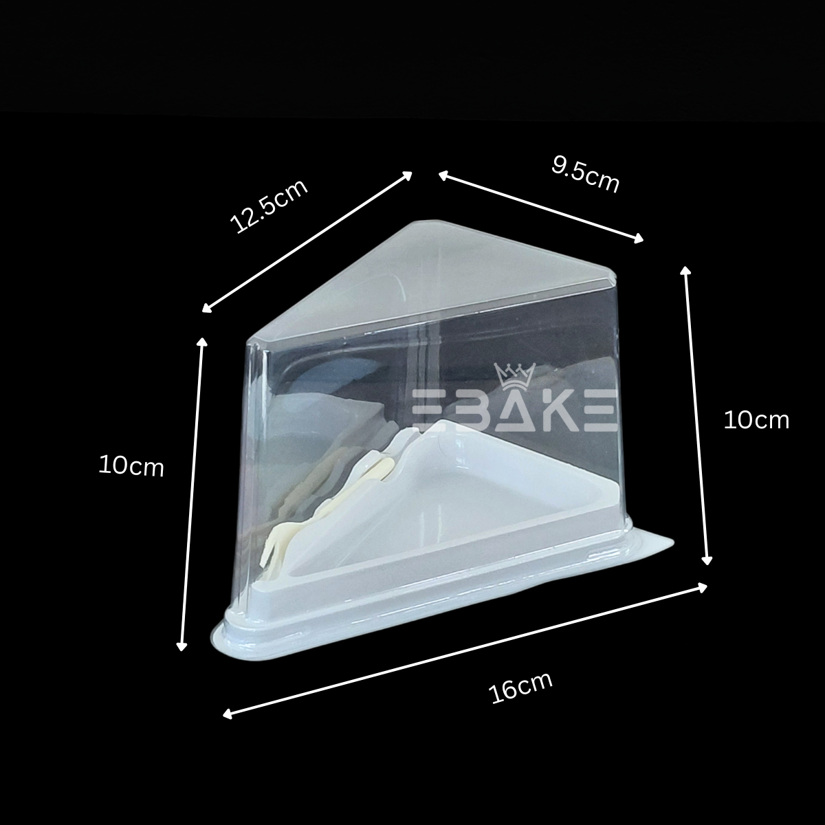 Triangle Cake Box/Pastry Box With Transparent Lid & Fork (Set of 5) White