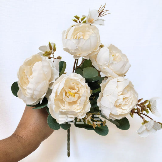 A1404 Off-White Peony Bunch With Fillers (5 Peonies)