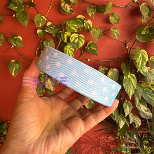 Light Blue Polka Dot Printed Grosgrain Ribbon