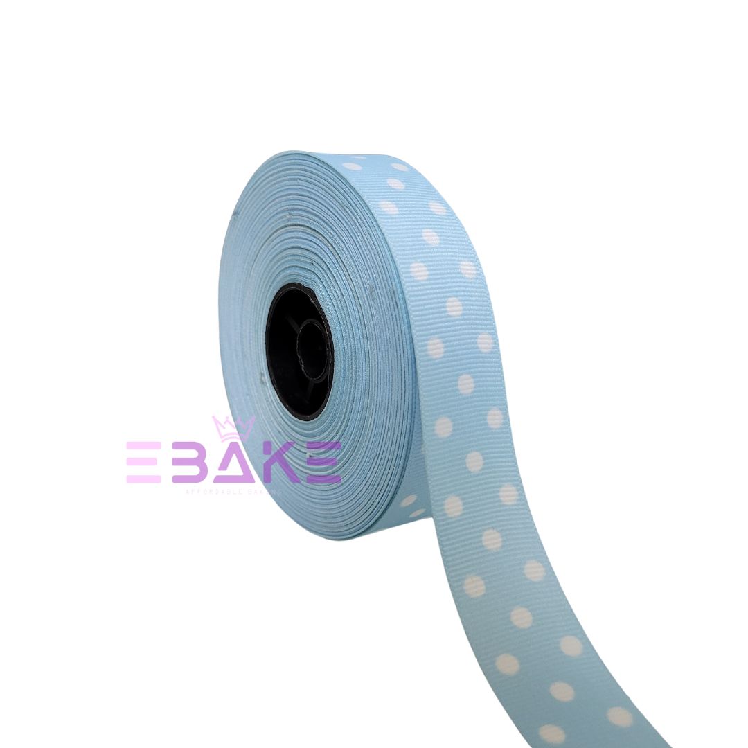 Light Blue Polka Dot Printed Grosgrain Ribbon