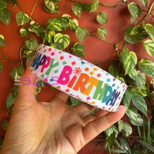 Happy Birthday Printed White Grosgrain Ribbon