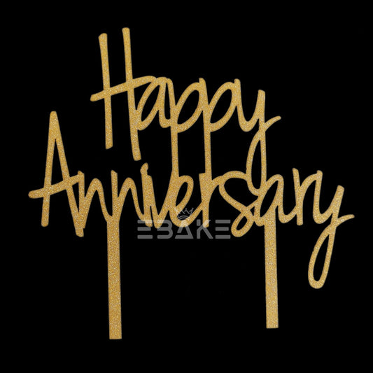 Happy Anniversary Cake Topper Shimmer Gold MDF