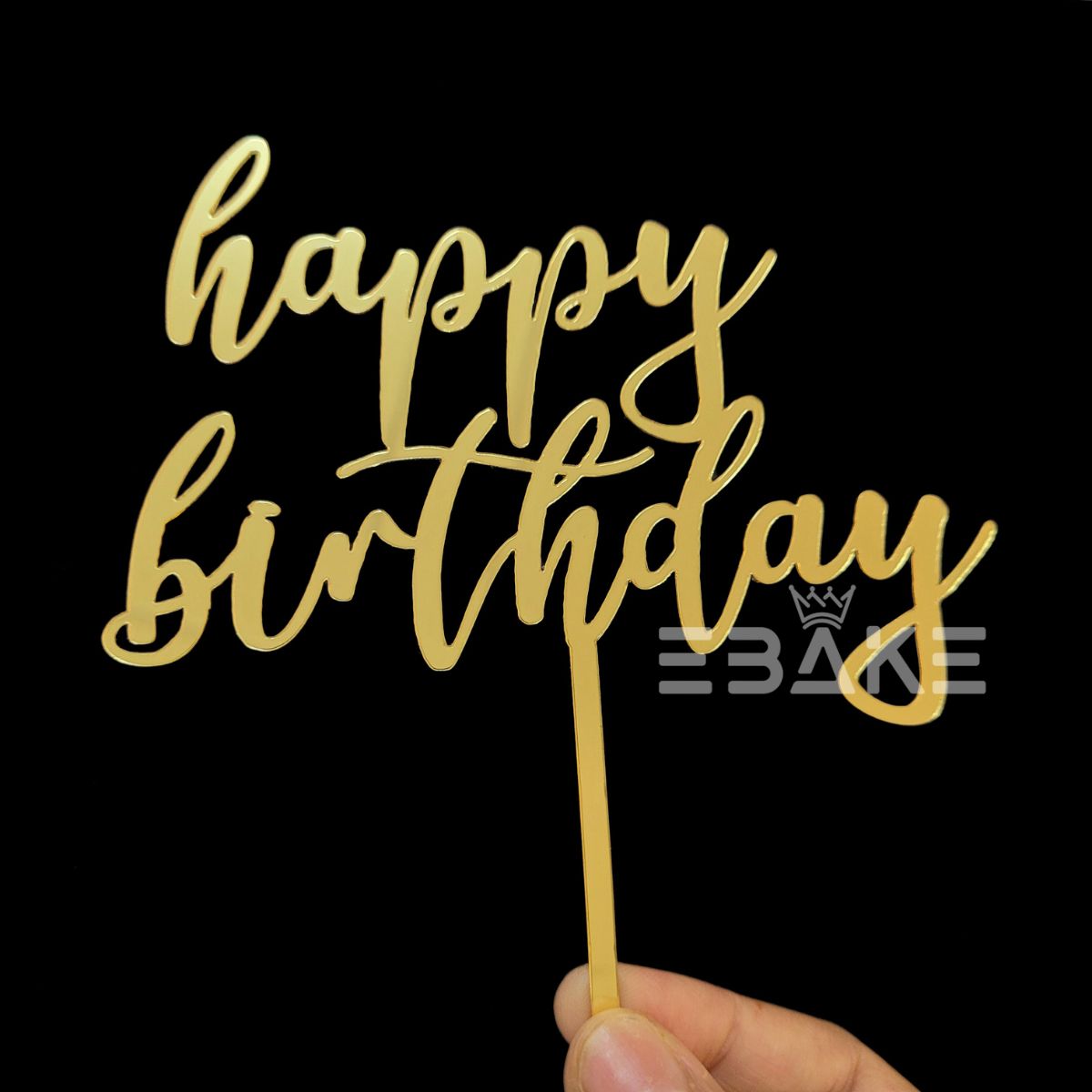 Happy Birthday Cake Topper Golden 5 Inch