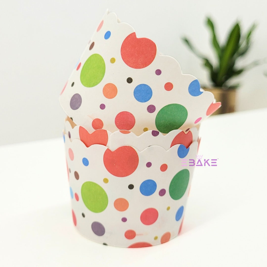 Paper Muffin Cup (Multicolor Dots) - Set Of 50 Pieces