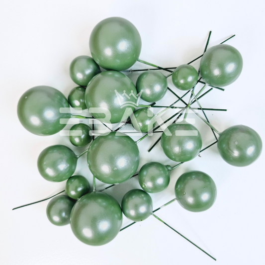 Pearl Finish Olive Green Faux Balls - Set Of 20 Pieces