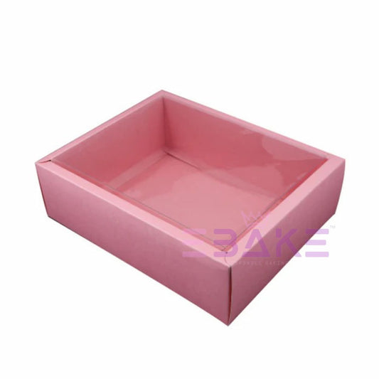 Pink Hamper Box With Transparent Lid (Set of 2) 10*8*3
