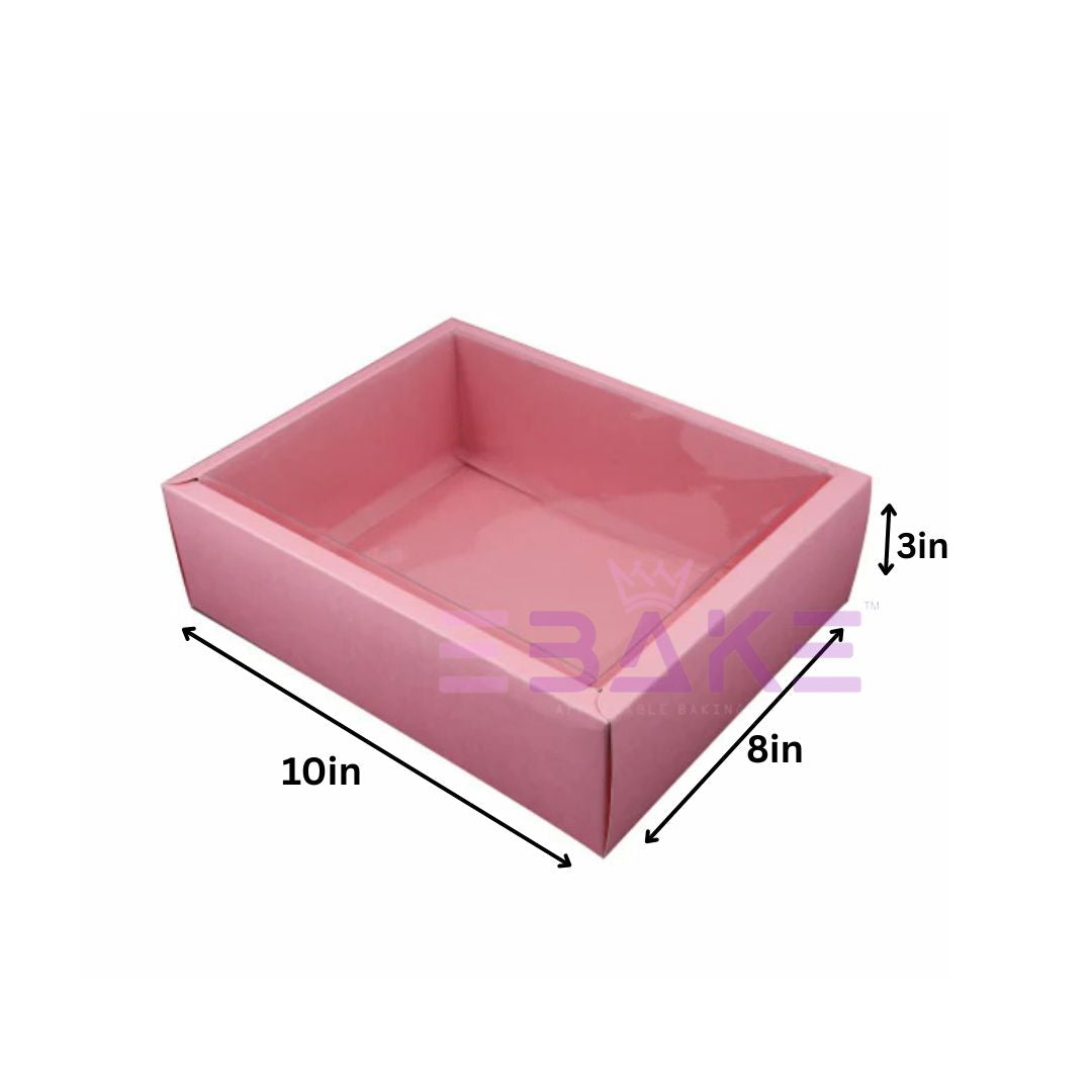Pink Hamper Box With Transparent Lid (Set of 2) 10*8*3