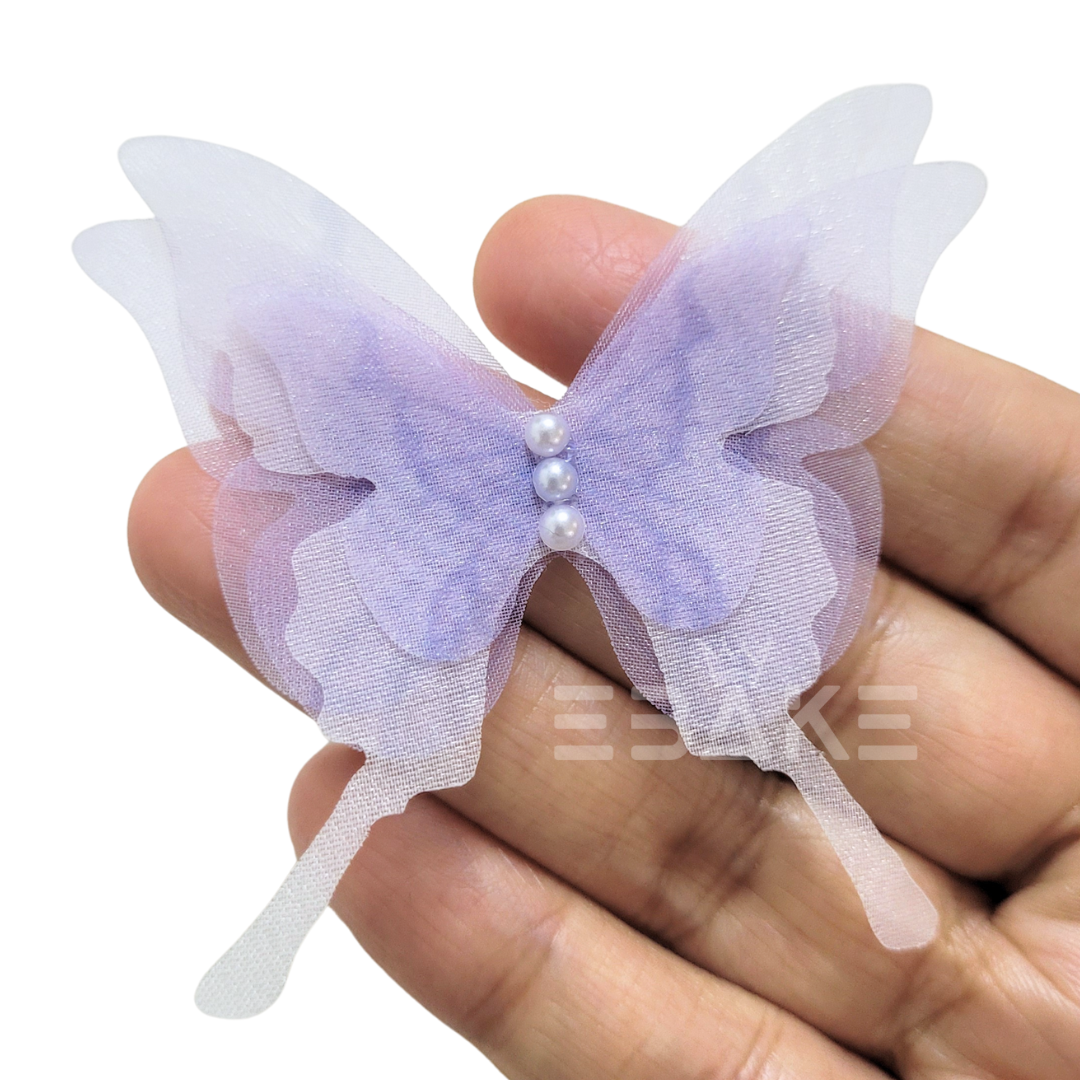 Four Layer Fabric Butterflies - Lavender (Set of 5 Pieces)