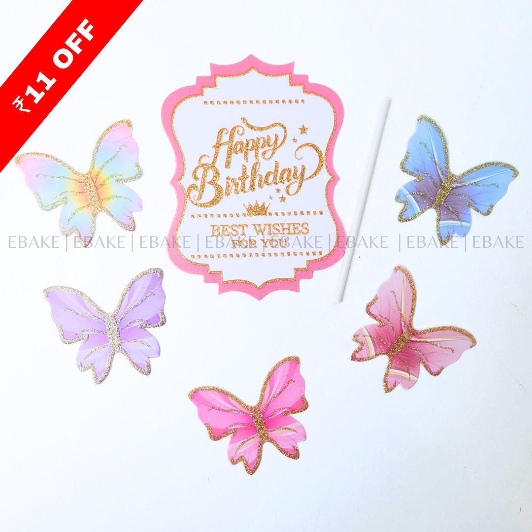 Pink Birthday Topper With Paper Butterflies