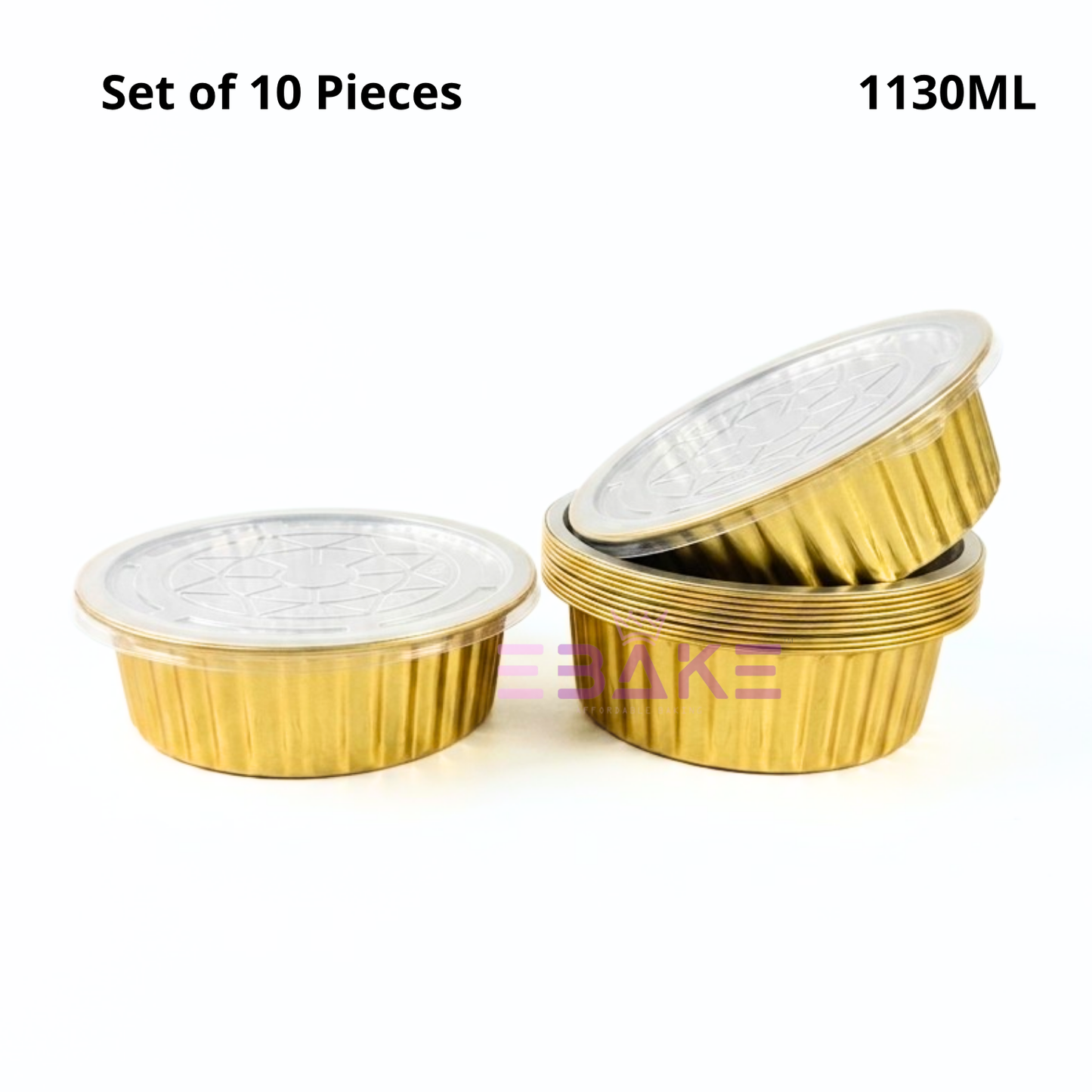 1130ml Round Aluminium Foil Baking Cups With Lid Gold