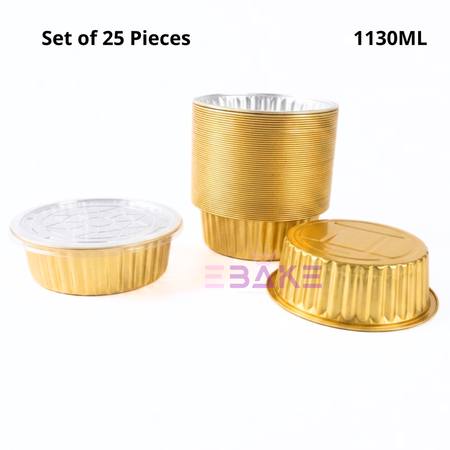 1130ml Round Aluminium Foil Baking Cups With Lid Gold