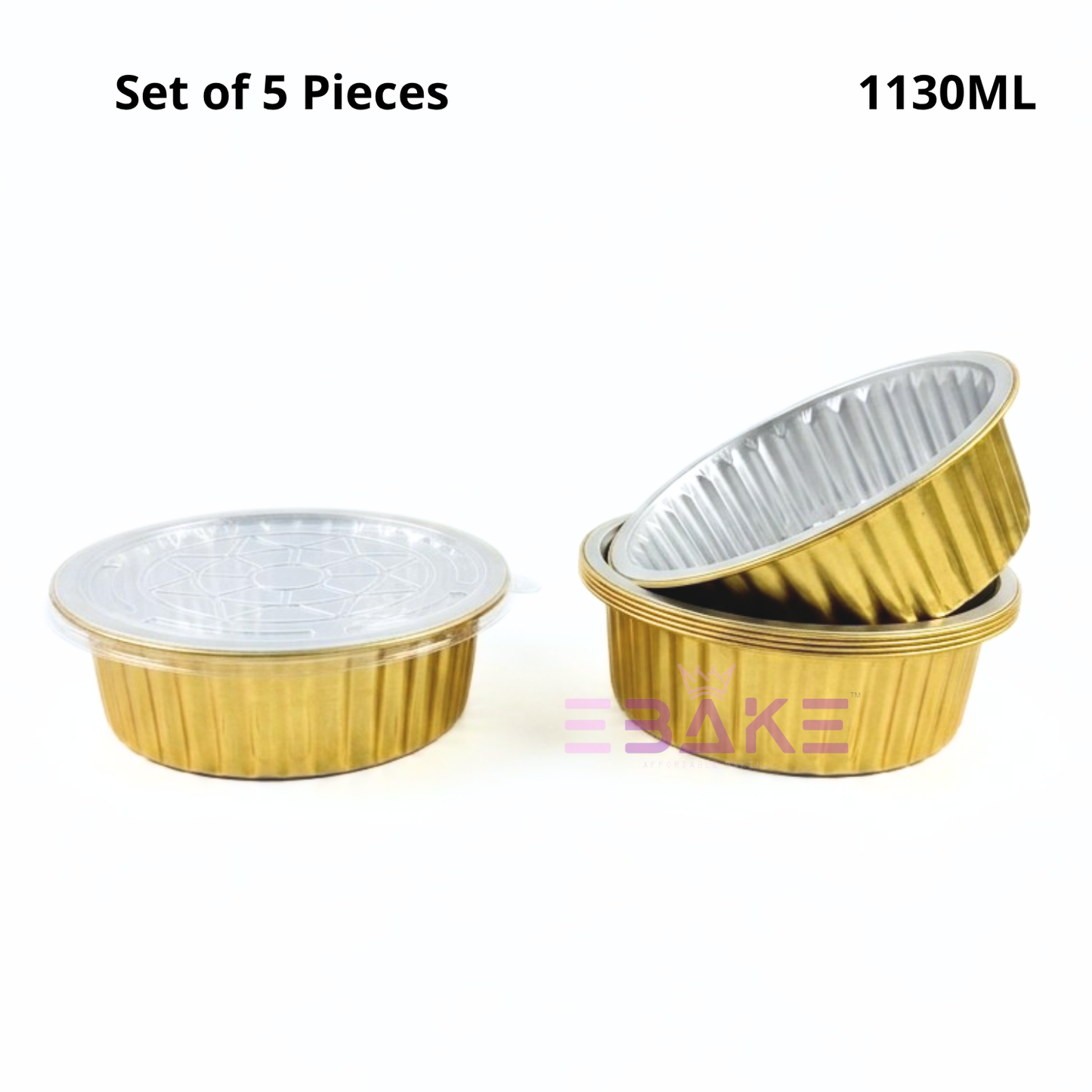 1130ml Round Aluminium Foil Baking Cups With Lid Gold