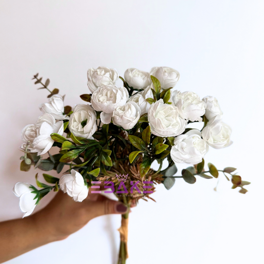 A1486 Premium Dried Finish Camelia Bunch - White