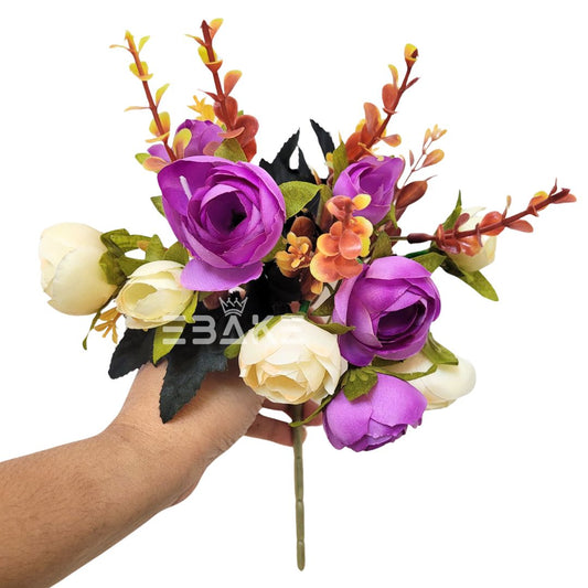 A1412 Small Peony Bunch Purple & Off-White (10 Peonies With Fillers)