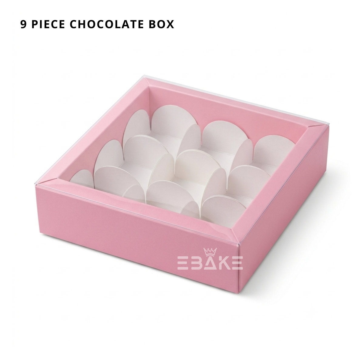 9 Cavity Chocolate Box With Transparent Lid (Pink)