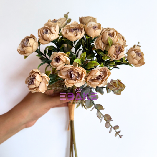 A1490 Premium Dried Finish Camelia Bunch - Very Light Brown